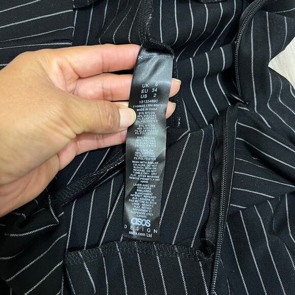 ASOS DESIGN Women’s Tailored Slim Pinstripe Pants Size 2 Side Zip Slit & Raw Hem - Picture 12 of 13